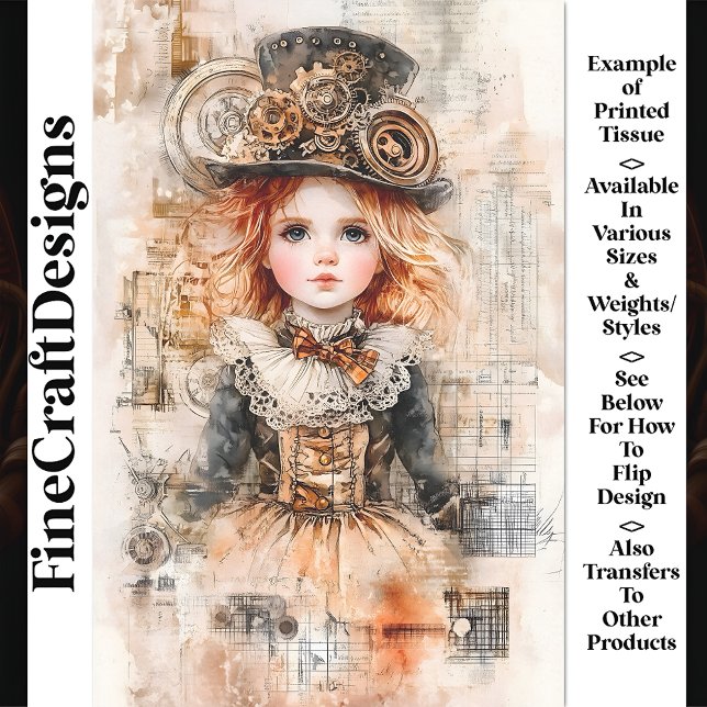 Beautiful Steampunk Young Girl AN8 Decoupage Tissue Paper (Creator Uploaded)