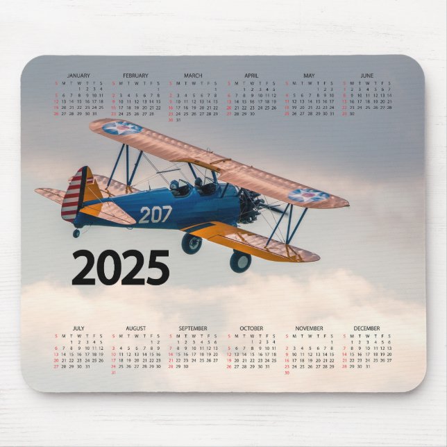 Beautiful Stearman Aeroplane 2025 Calendar Mouse Pad (Front)
