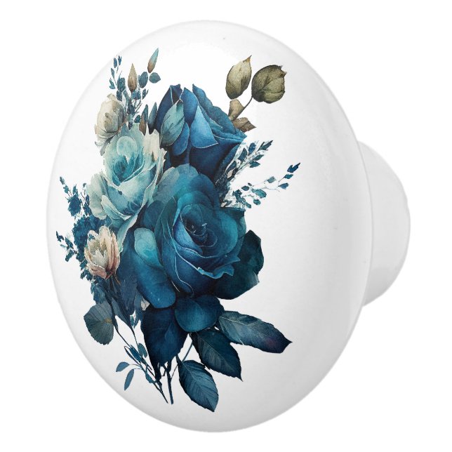 Beautiful Stems of Teal Roses Ceramic Knob (Right)