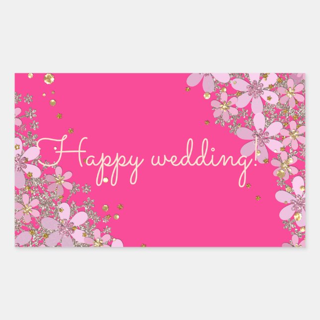 Beautiful sticker, greeting, holiday, gift, pink rectangular sticker (Front)