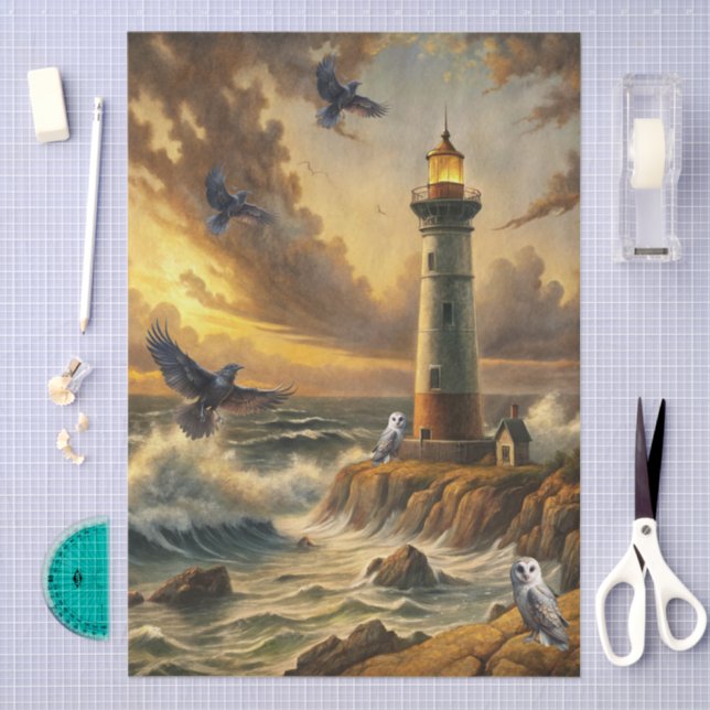 Beautiful Stormy Coastal Lighthouse Decoupage Tissue Paper (Craft)