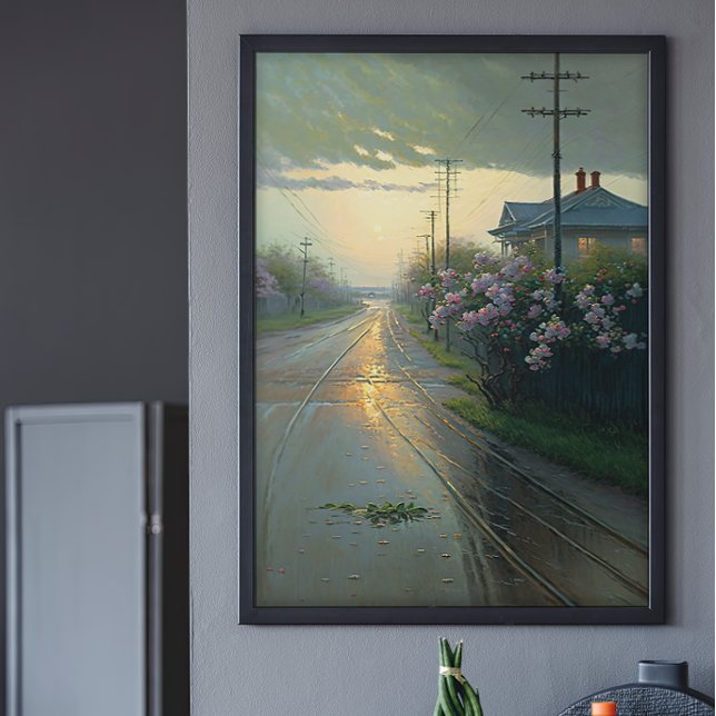 Beautiful Stormy Street Scene Ai Art Poster (Creator Uploaded)