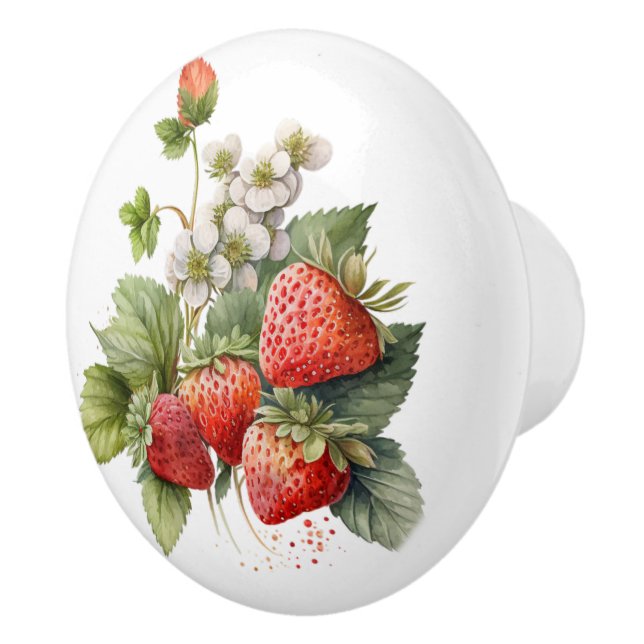 Beautiful Strawberries Ceramic Knob (Right)