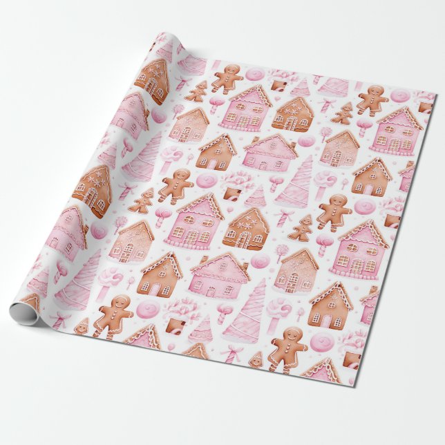 Beautiful Strawberry Gingerbread Christmas  Wrapping Paper (Unrolled)