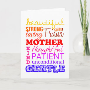 Beautiful, strong, friend, patient mother card