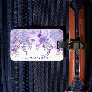 Beautiful Stylish Purple Floral Watercolor Luggage Tag