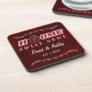 Beautiful Stylish Red Custom Couple Names Home Coaster