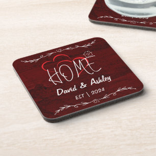 Beautiful Stylish Red Custom Couple Names Home Coaster