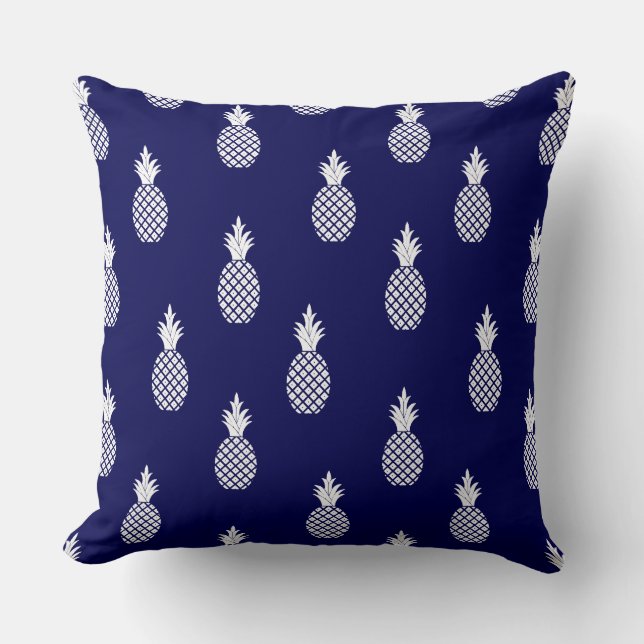 Beautiful Stylish White Pineapple Pattern On Blue Cushion (Front)