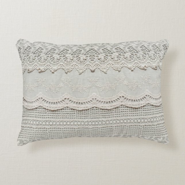 Beautiful, subtle, white laced textile close up.  decorative cushion (Front)