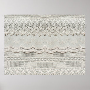 Beautiful, subtle, white laced textile close up. poster