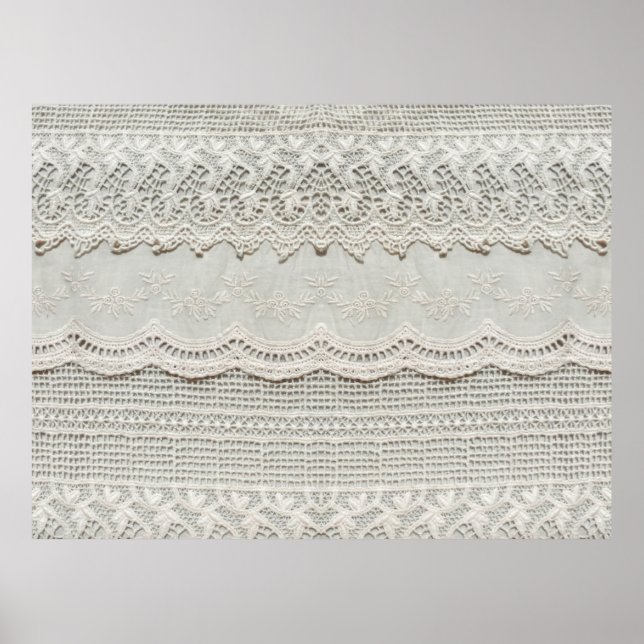 Beautiful, subtle, white laced textile close up.  poster (Front)