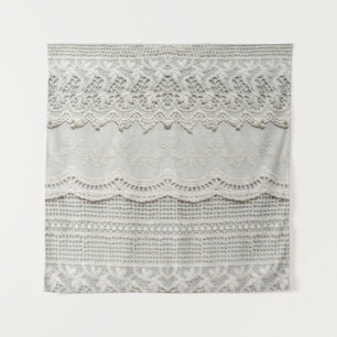 Beautiful, subtle, white laced textile close up. tapestry