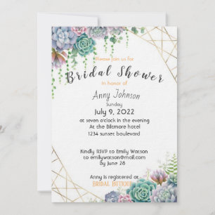 Beautiful Succulent Bridal Shower Invitation
