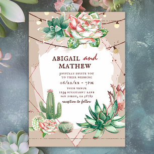 Beautiful Succulent Cactus Sun Geometric Wedding Invitation