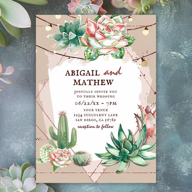 Beautiful Succulent Cactus Sun Geometric Wedding Invitation (Creator Uploaded)