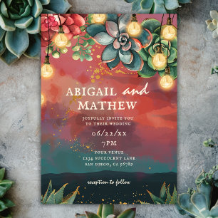 Beautiful Succulent Cactus Sunset Evening Wedding Invitation