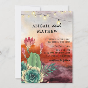 Beautiful Succulent Sunset Burnt Orange Wedding Invitation