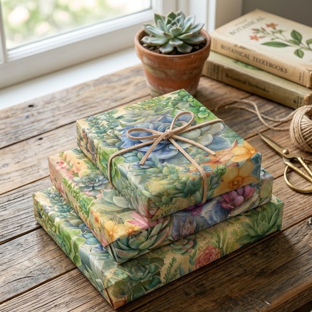 Beautiful Succulent Varieties Wrapping Paper Sheet (Creator Uploaded)