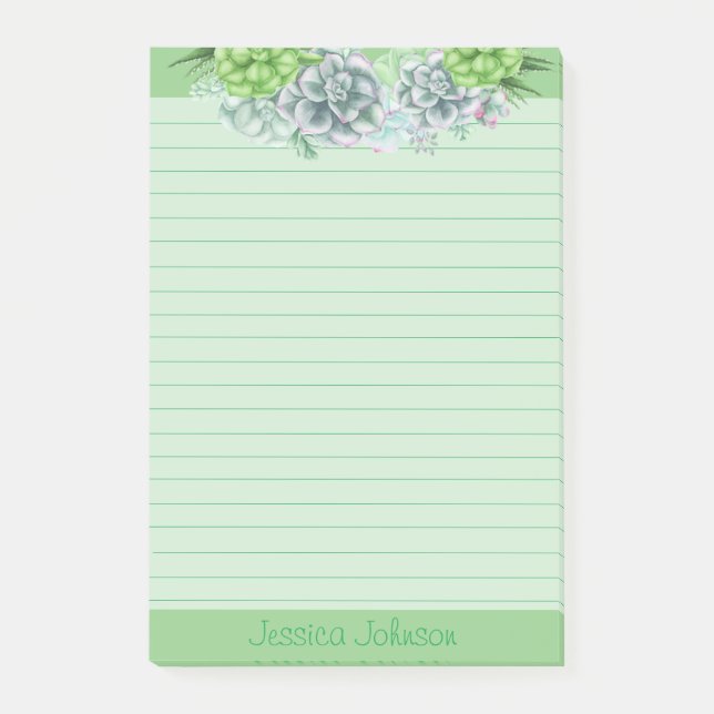 Beautiful Succulents Lovers Personalised Lined Pos Post-it Notes (Front)
