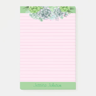 Beautiful Succulents Lovers Personalised Lined Post-it Notes
