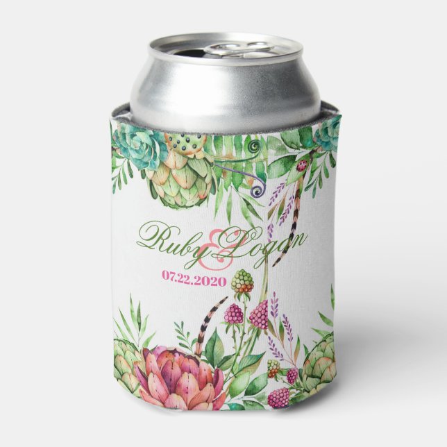 Beautiful Succulents Wedding Can Cooler (Can Front)