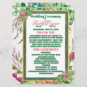 Beautiful Succulents Wedding Ceremony Card