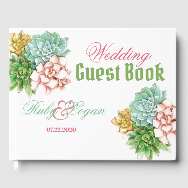 Beautiful Succulents Wedding Guest Book (Front)