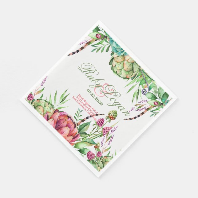Beautiful Succulents Wedding Paper Napkins (Corner)