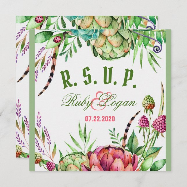 Beautiful Succulents Wedding RSVP Card (Front/Back)