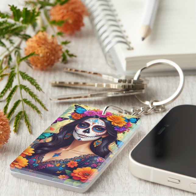 Beautiful Sugar Skull Acrylic Keychain (Front Right)