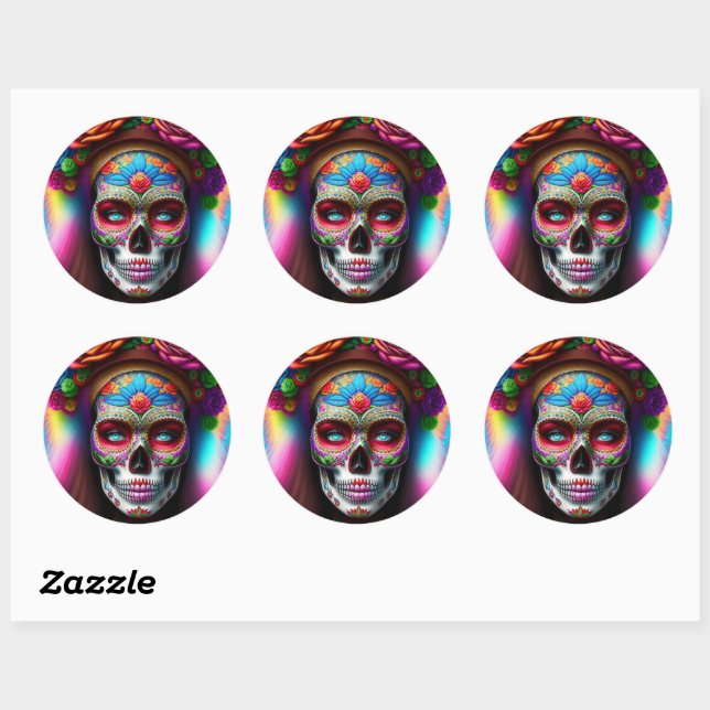 Beautiful Sugar Skull Classic Round Sticker (Sheet)