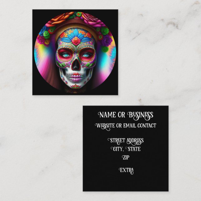 Beautiful Sugar Skull Square Business Card (Front/Back)