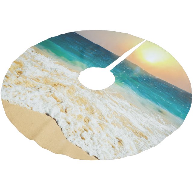 Beautiful Summer Beach Sunset Photo Brushed Polyester Tree Skirt (Angled)