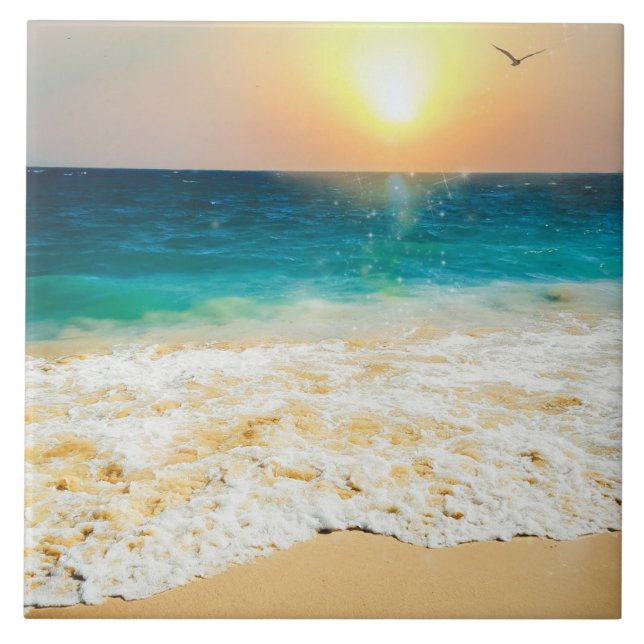Beautiful Summer Beach Sunset Photo Ceramic Tile (Front)