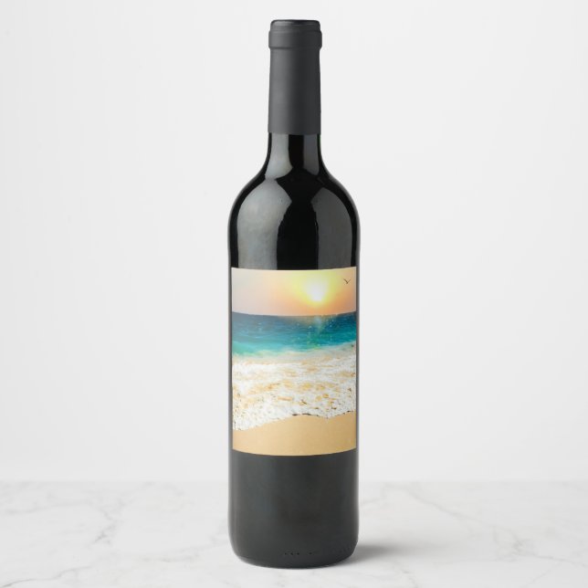 Beautiful Summer Beach Sunset Photo Wine Label (Front)