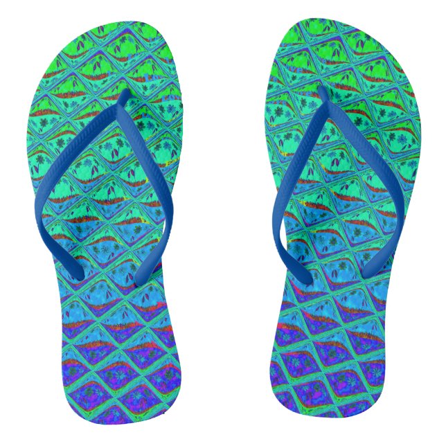 Beautiful Summer Blue Waves unique custom pattern Thongs (Footbed)