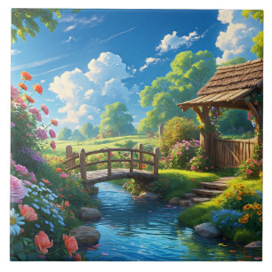 Beautiful Summer, colorful illustration, Ceramic Tile