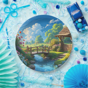 Beautiful Summer, colorful illustration, Paper Plate