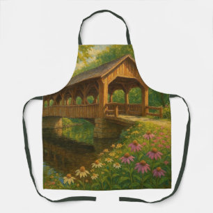 Beautiful summer covered bridge art apron