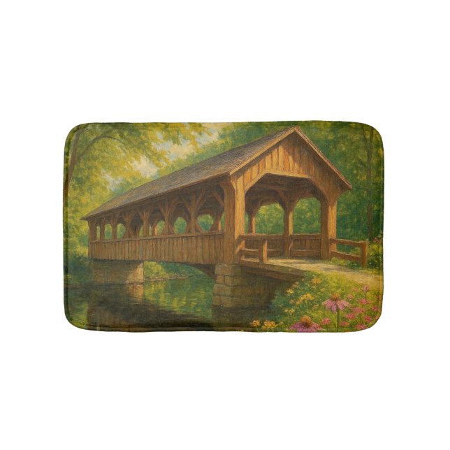 Beautiful summer covered bridge art bath mat (Front)