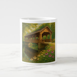Beautiful summer covered bridge art large coffee mug