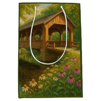 Beautiful summer covered bridge art medium gift bag