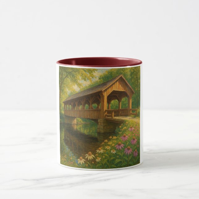 Beautiful summer covered bridge art mug (Center)