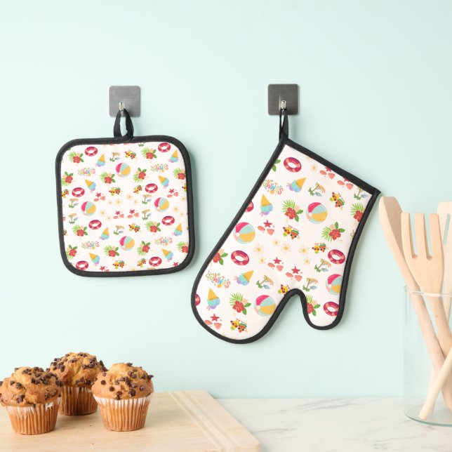 Beautiful Summer Seamless Pattern Oven Mitt & Pot Holder Set (Insitu(Hanging))