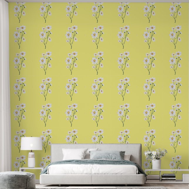 Beautiful Summer White Daisies & Yellow Wallpaper (Bedroom)