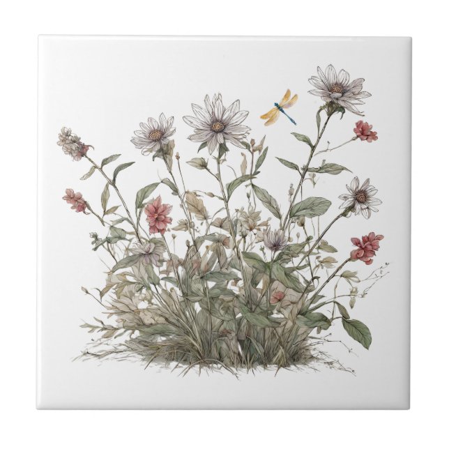Beautiful Summer Wildflowers  Ceramic Tile (Front)