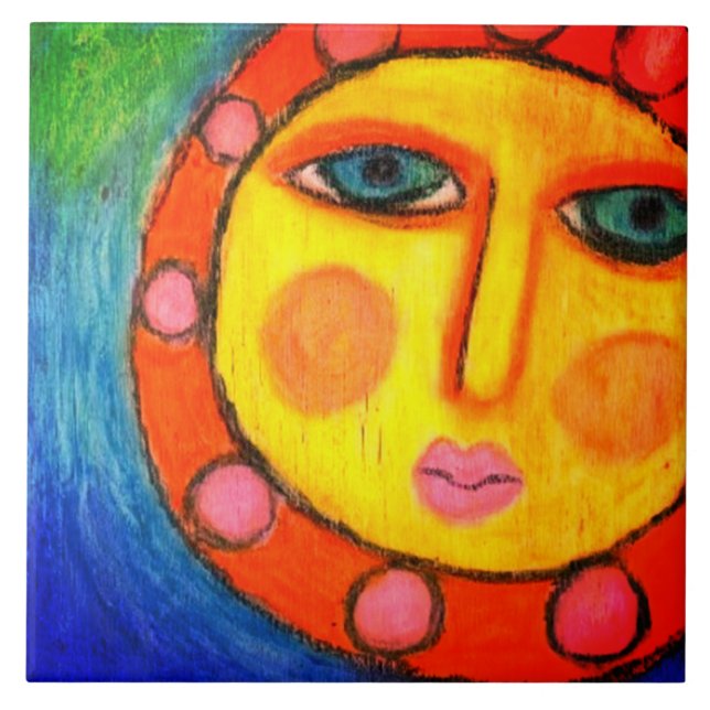 Beautiful Sun Abstract Pastel Painting Ceramic Tile (Front)
