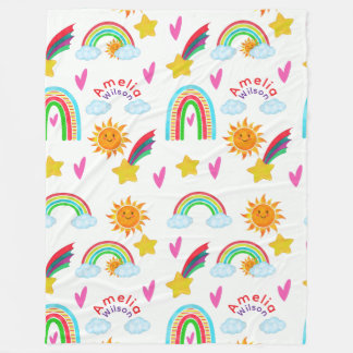 Beautiful Sun Cloud Star Rainbow Name for Kids  Fleece Blanket