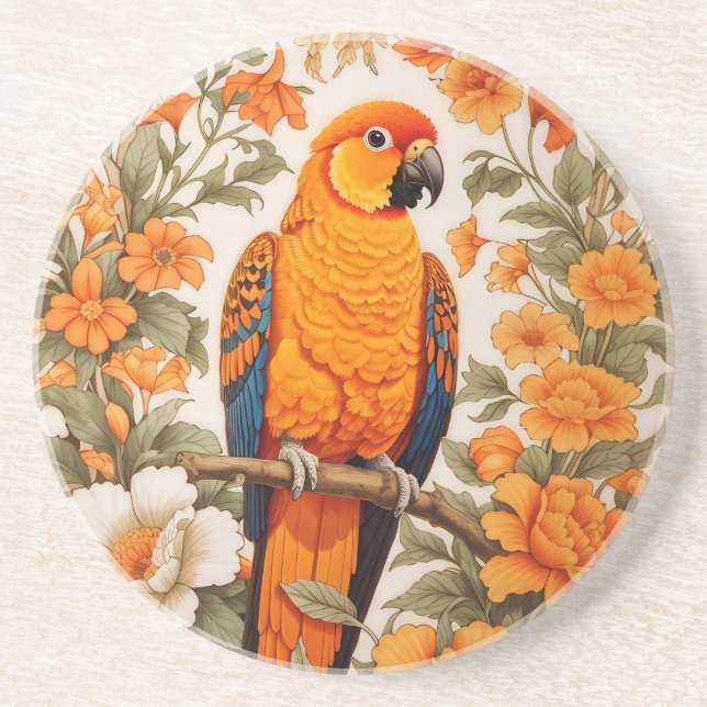 Beautiful Sun Conure William Morris Inspired Coaster (Front)